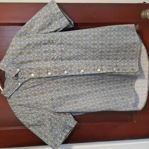 Ken Ltd LG Cotton Patterned Blue & Yellow Button Up Short Sleeve Summer Shirt